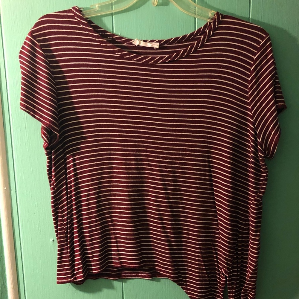 Burgundy cropped striped shirt